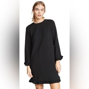 Ganni shift crepe dress with ruffle sleeves and hem